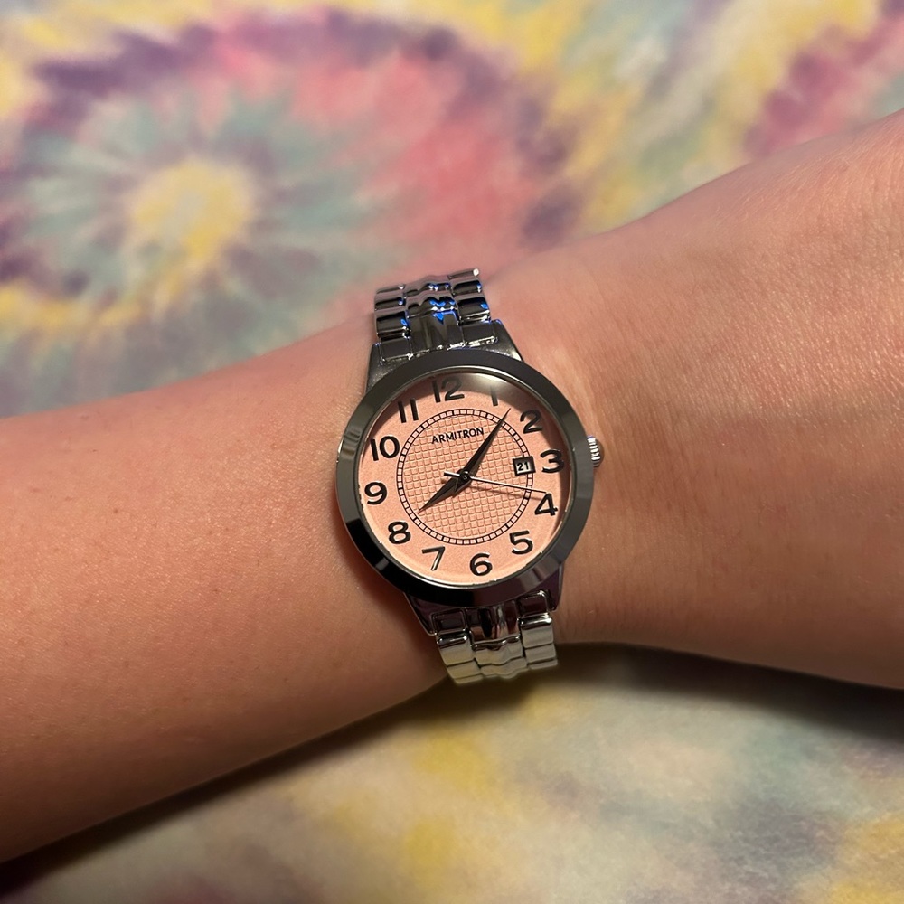 Ladies Stainless Steel Armitron Watch Pink Dial